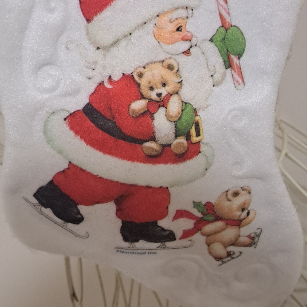 Vintage 1980's Felt Christmas Holiday Santa Cottagecore Grannycore Stocking. - Picture 2 of 3